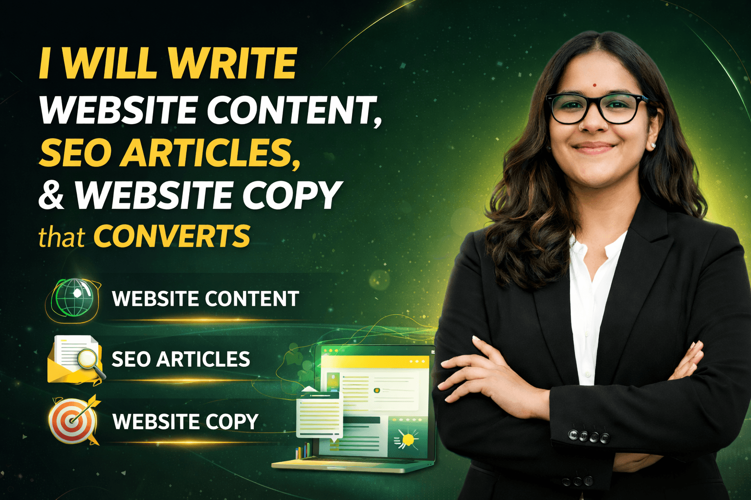 I will write website content, SEO articles, and website copy that converts